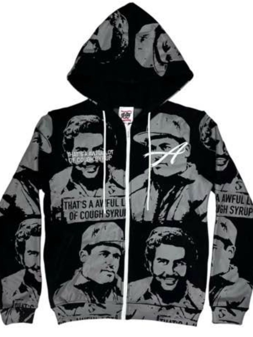 Asaali Black & Gray Graphic Zip-Up Hoodie with All-Over Print